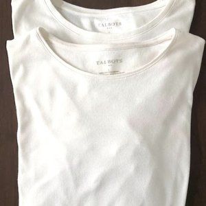 2 Talbots Women's Top Large Cream Cotton Long Sleeved Pullover T Shirt VERY NICE